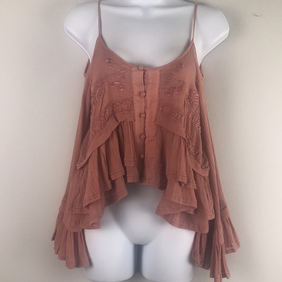 Free People Woodstock Cold Shoulder Cropped Flowy Featival Embroidered Boho Top - Picture 2 of 16